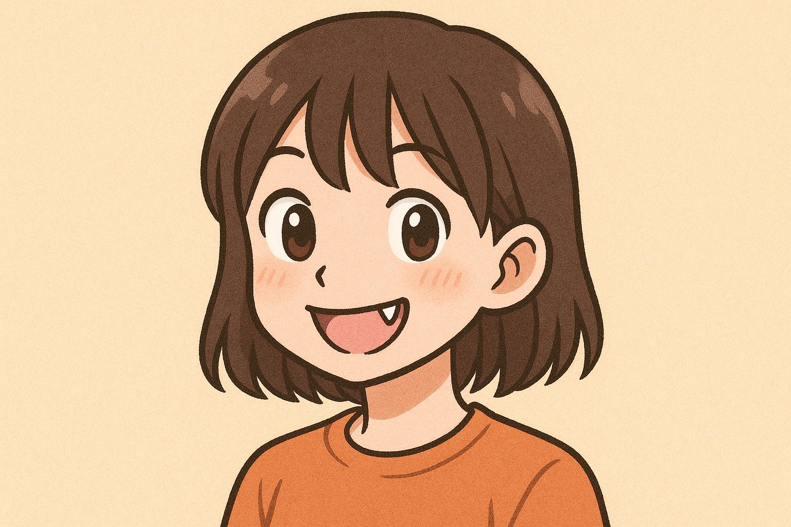八重歯が特徴的なかわいいキャラクターのイメージ